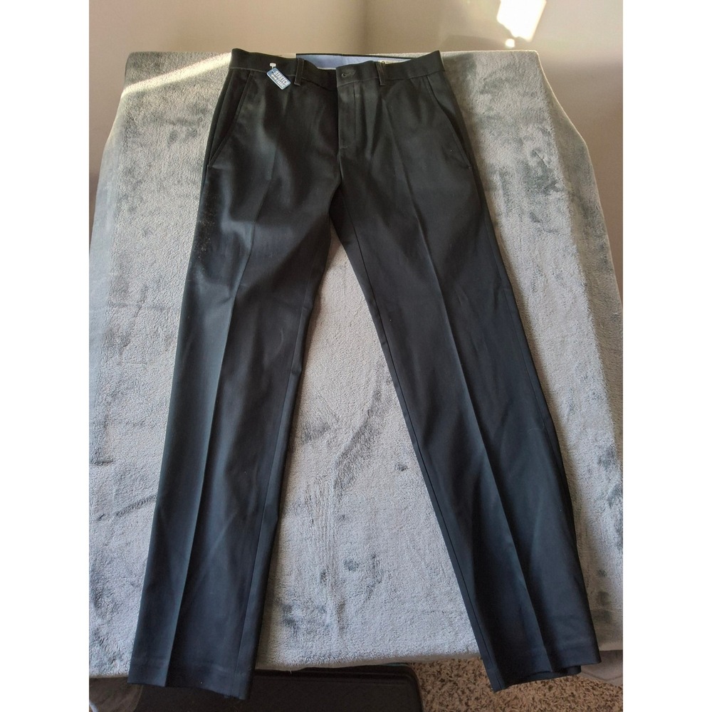 Haggar Mens Premium No Iron Khaki Straight Fit Stretch Pants Black 30x30 HC10889